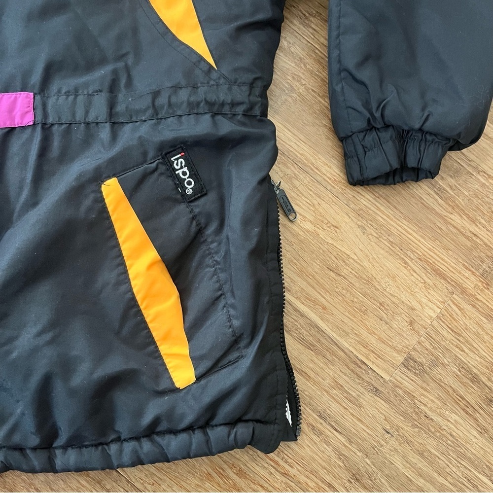 Vintage ISPO Colorblock Ski Jacket Retro 80s 90s Neon Hooded Winter Coat, Sz L - Picture 2 of 8